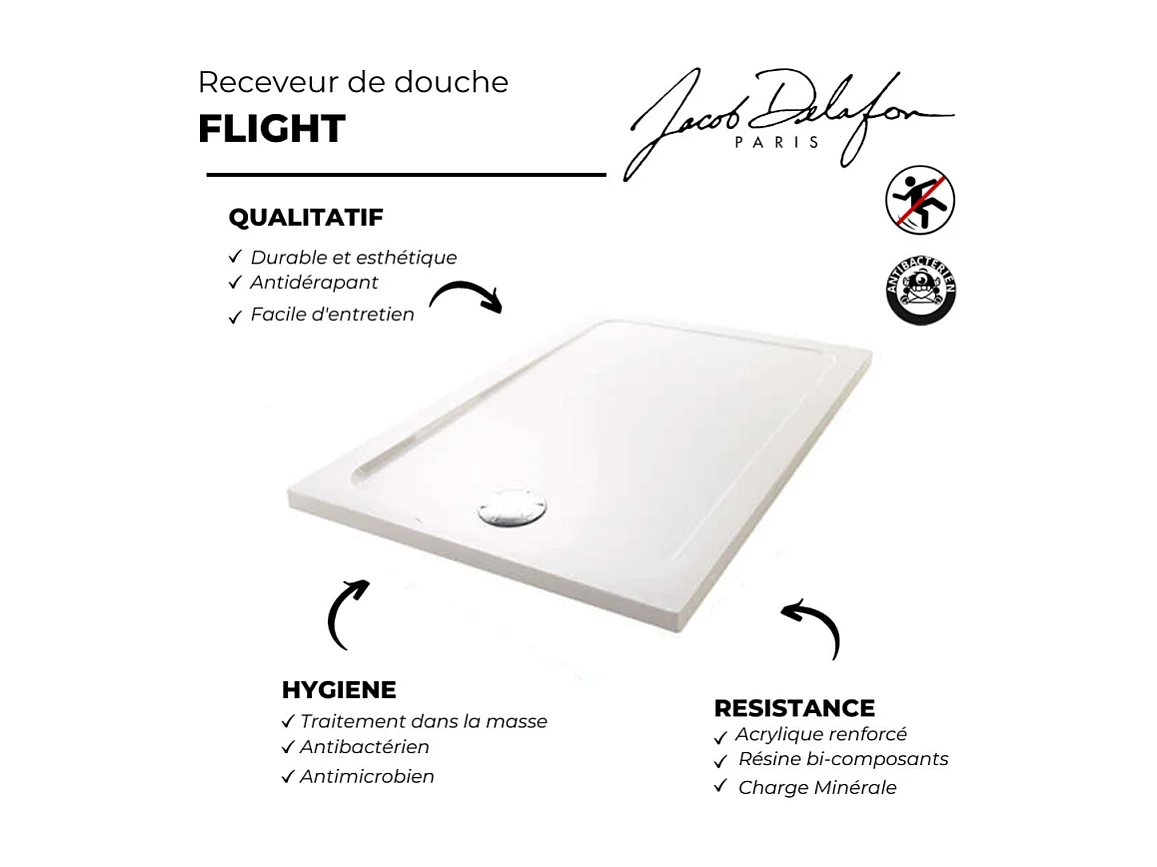 Receveur douche antidérapant JACOB DELAFON Flight carré extra-plat 90 x 90