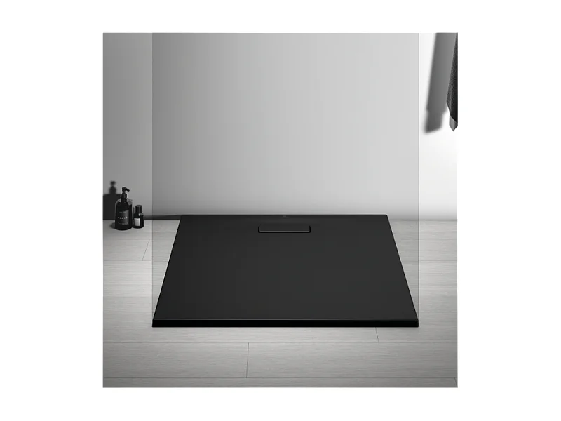 IDEAL STANDARD Receveur  80 X 80 Ultra Flat New acrylique carre noir mat bonde incluse