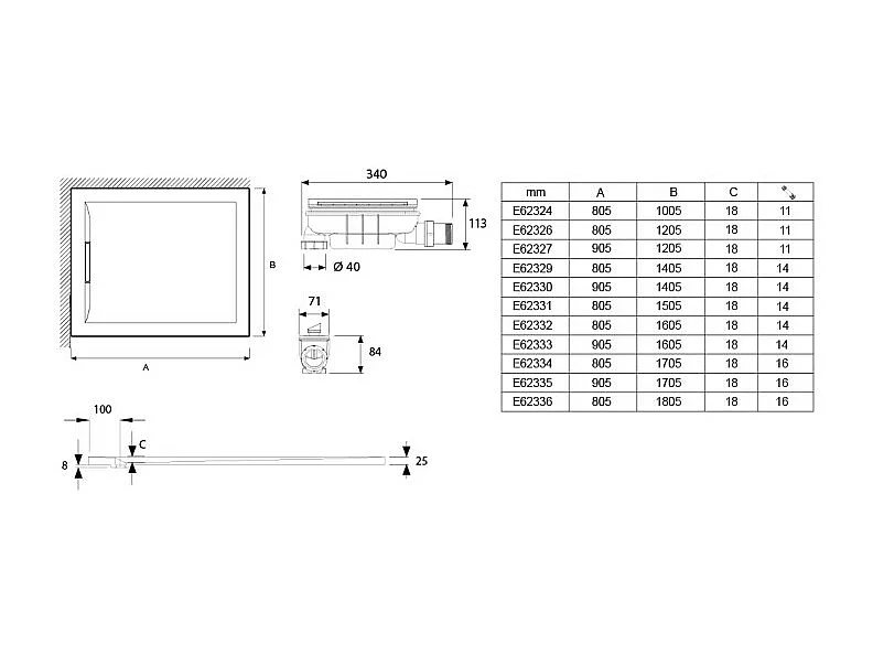 Receveur de douche JACOB DELAFON Flight Pure extra-plat, sans ressaut 170 x 90, rectangle