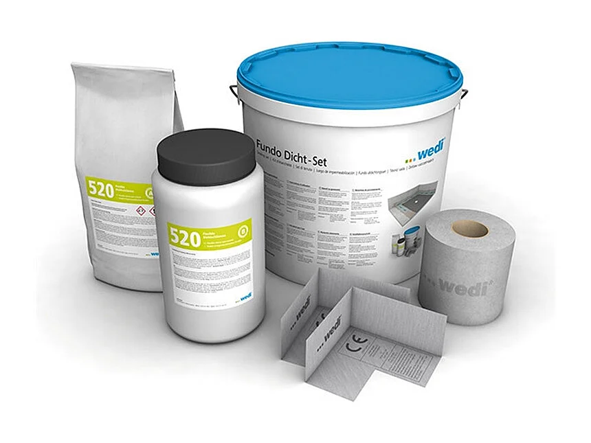 Receveur de douche à carreler 90 x 90 WEDI Fundo Primo carré écoulement excentré + bonde horizontale + kit d'étanchéité