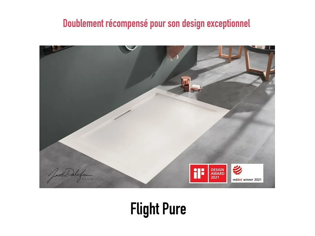 Receveur de douche antidérapant 80 x 80 JACOB DELAFON Flight Pure carré blanc