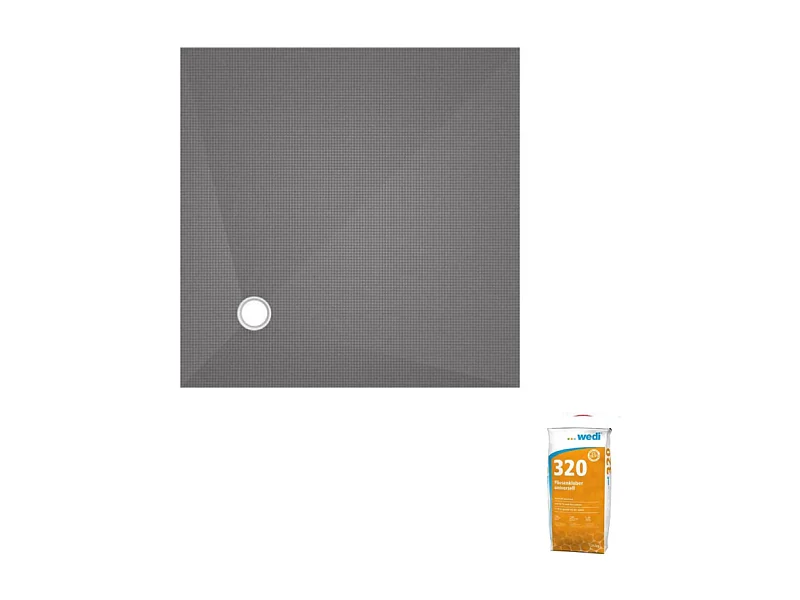 Receveur de douche à carreler 90 x 90 WEDI Fundo Primo carré écoulement excentré + colle 320