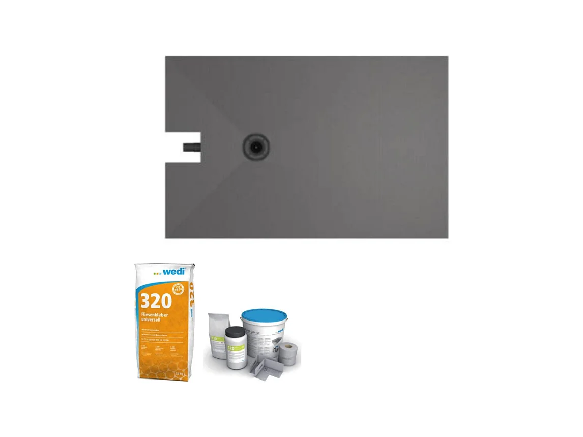 Receveur à carreler 140 x 90 cm WEDI Fundo Plano, bonde intégrée + colle 320 + kit d'étanchéité