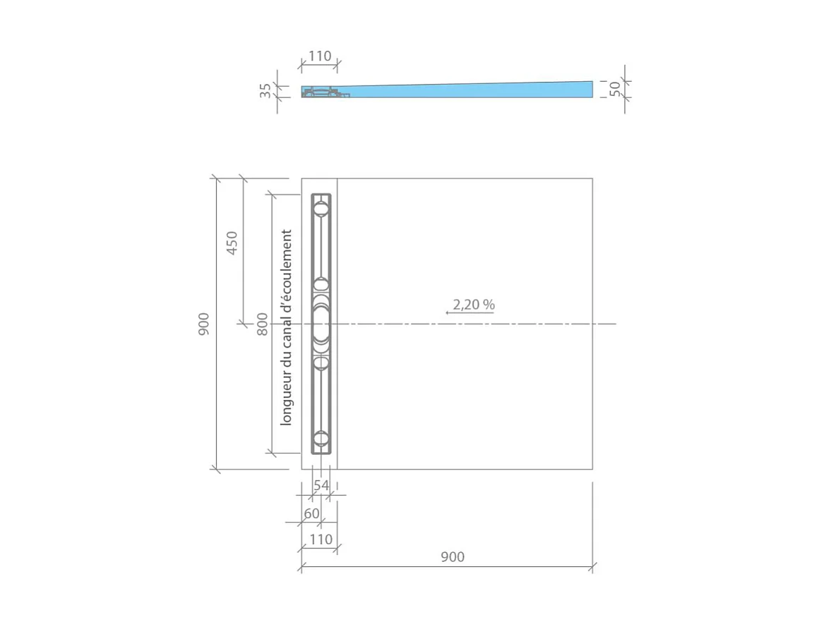 Receveur à carreler WEDI Fundo Riolito Neo + barrette de finition + bonde horizontal + kit d'étanchéité 90 x 90 cm