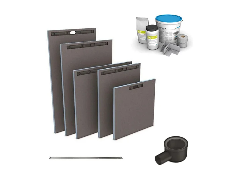 Receveur à carreler WEDI Fundo Riolito Neo + barrette de finition + bonde horizontal + kit d'étanchéité 90 x 90 cm