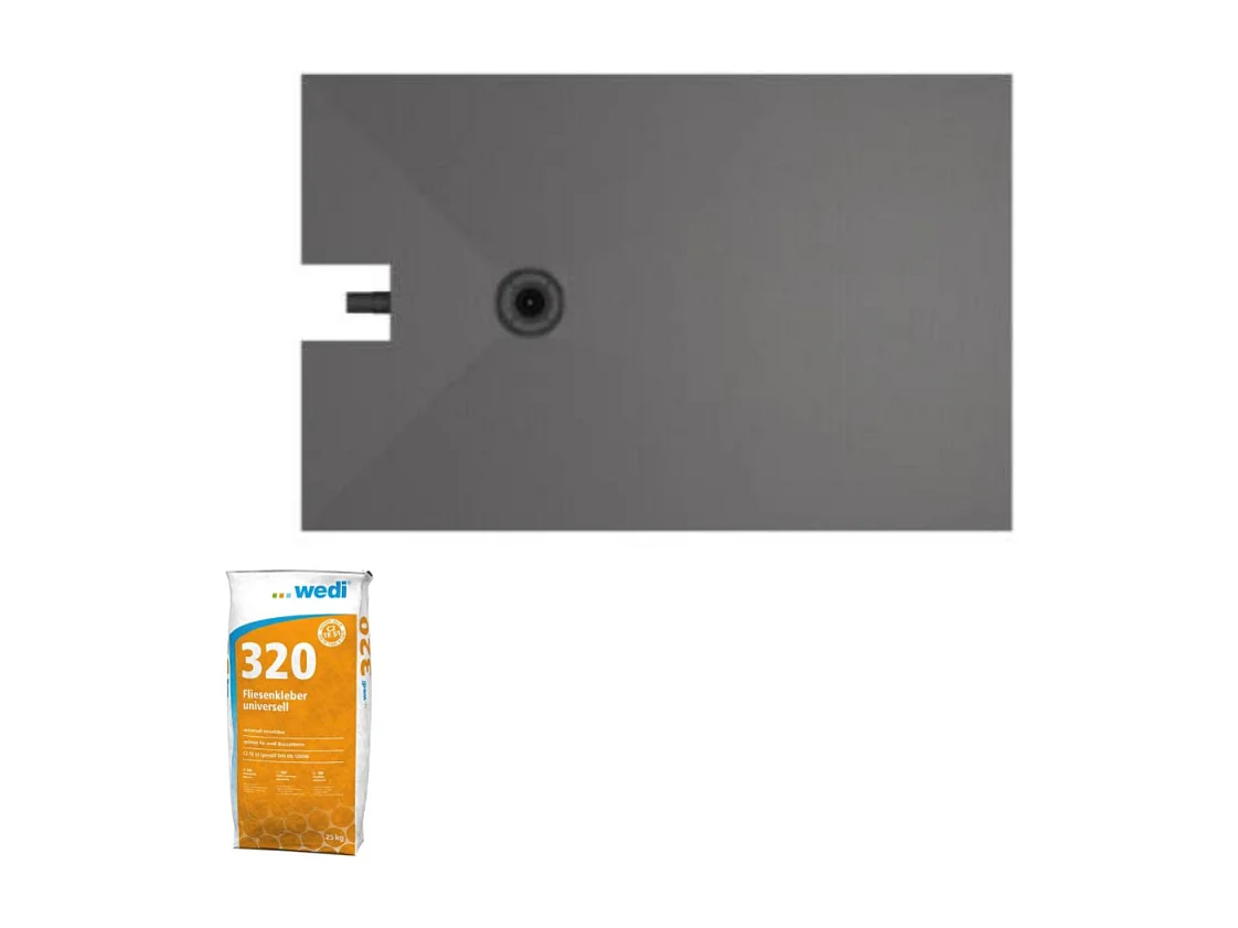 Receveur à carreler 140 x 90 cm WEDI Fundo Plano, bonde intégrée + Colle Wedi 320