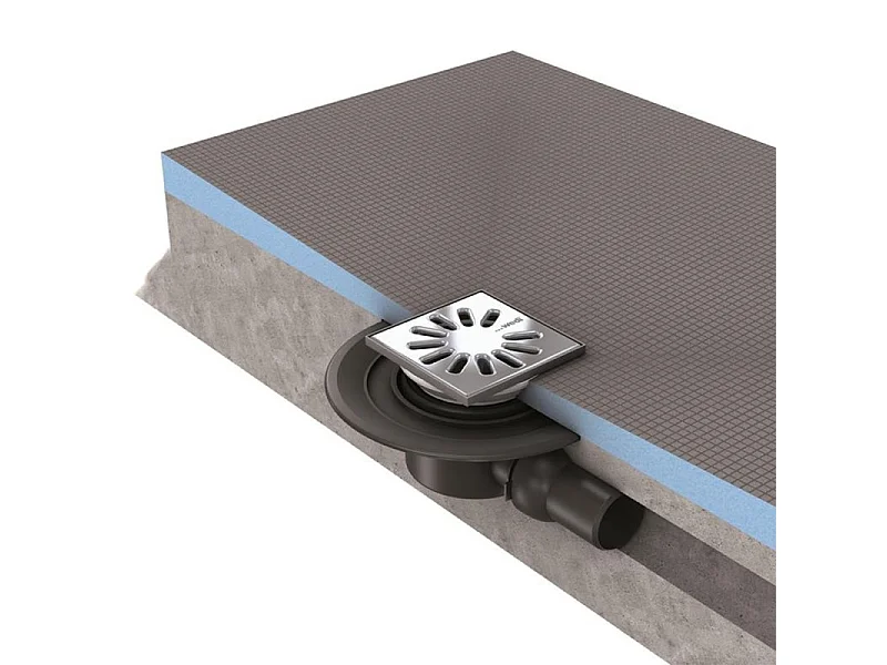 Receveur de douche à carreler 150 x 150 WEDI Fundo Primo carré écoulement excentré + bonde horizontale + kit d'étanchéité