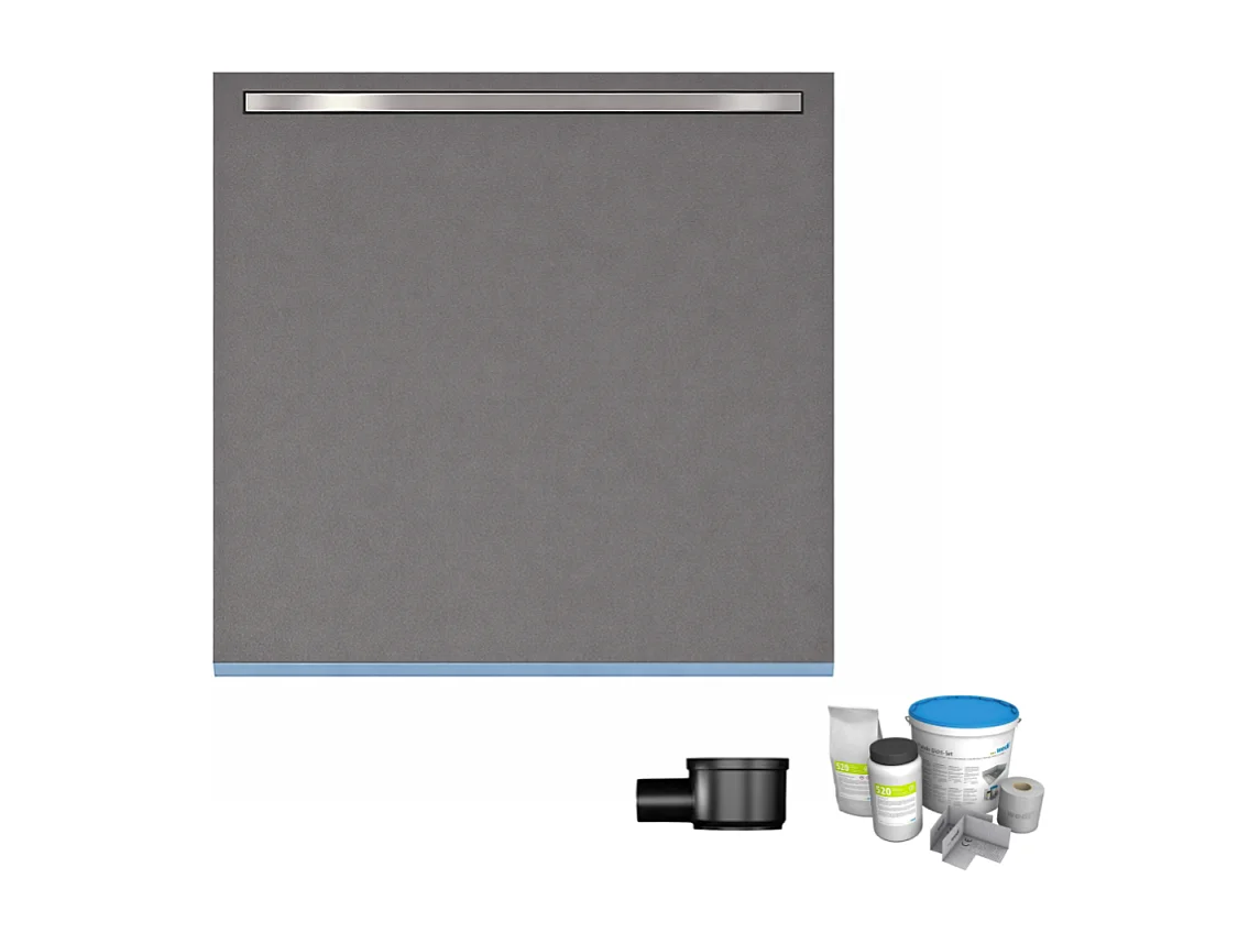 Receveur de douche à carreler 100 x 100 cm WEDI Fundo Riolito Neo + barrette de finition + bonde horizontale + kit d'étanchéité