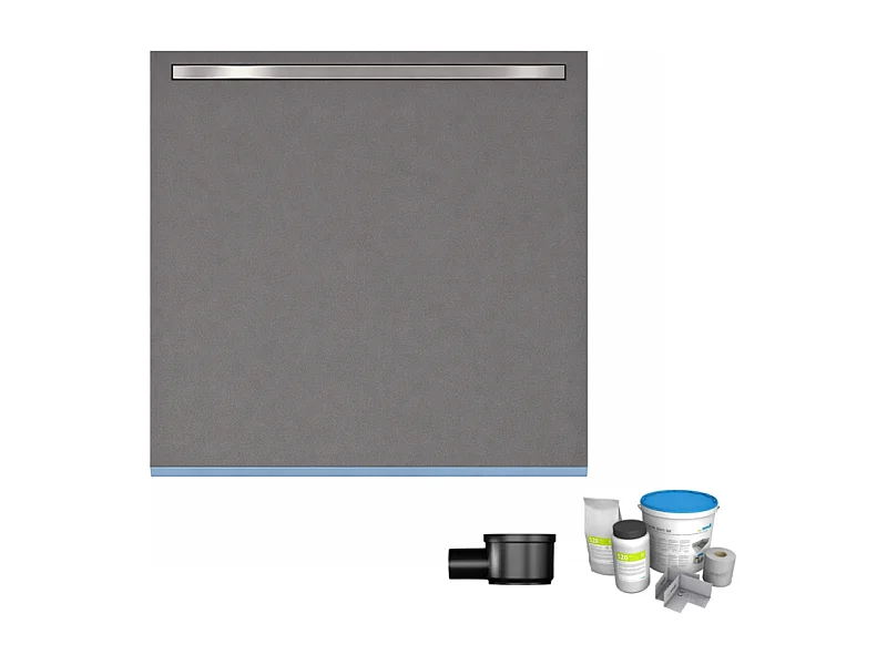 Receveur de douche à carreler 100 x 100 cm WEDI Fundo Riolito Neo + barrette de finition + bonde horizontale + kit d'étanchéité
