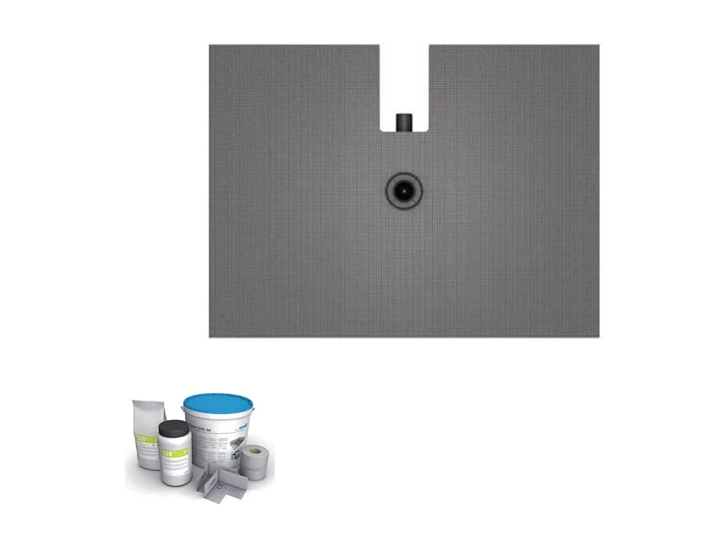 Receveur à carreler 120 x 90 cm Wedi Fundo Plano - ecoulement centre sortie sur le grand cote + kit d'étanchéité