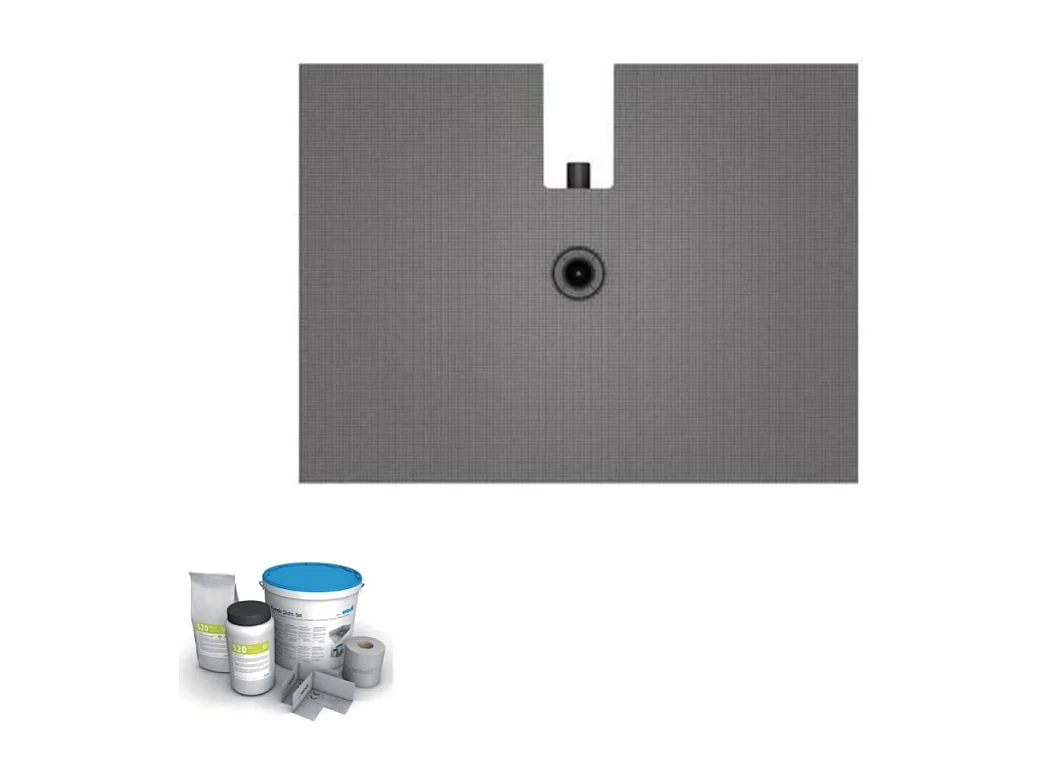 Receveur à carreler 120 x 90 cm Wedi Fundo Plano - ecoulement centre sortie sur le grand cote + kit d'étanchéité