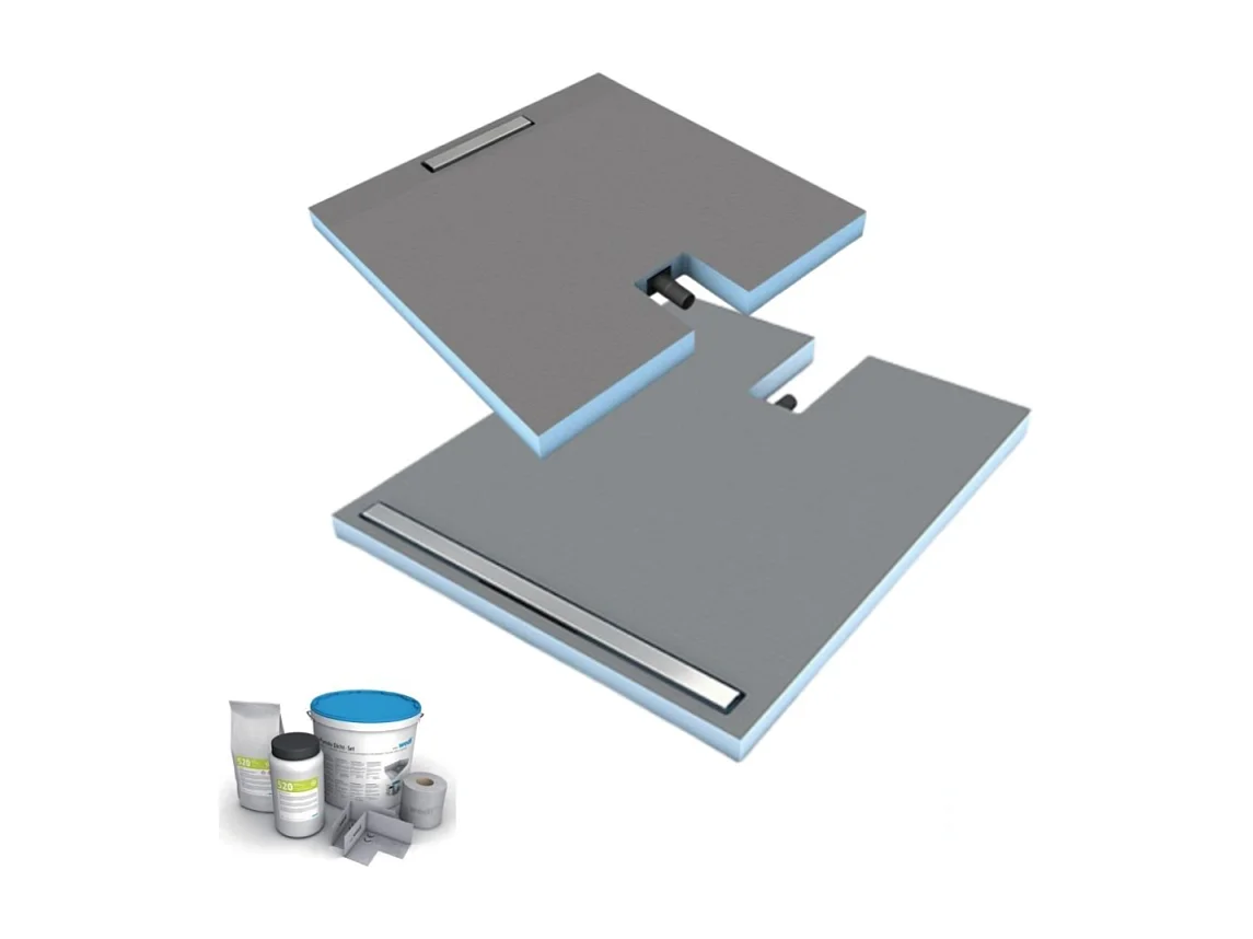 Receveur à carreler 120 x 90 cm Wedi Fundo Plano Linea - écoulement linéaire sortie sur le petit coté + kit d'étanchéité