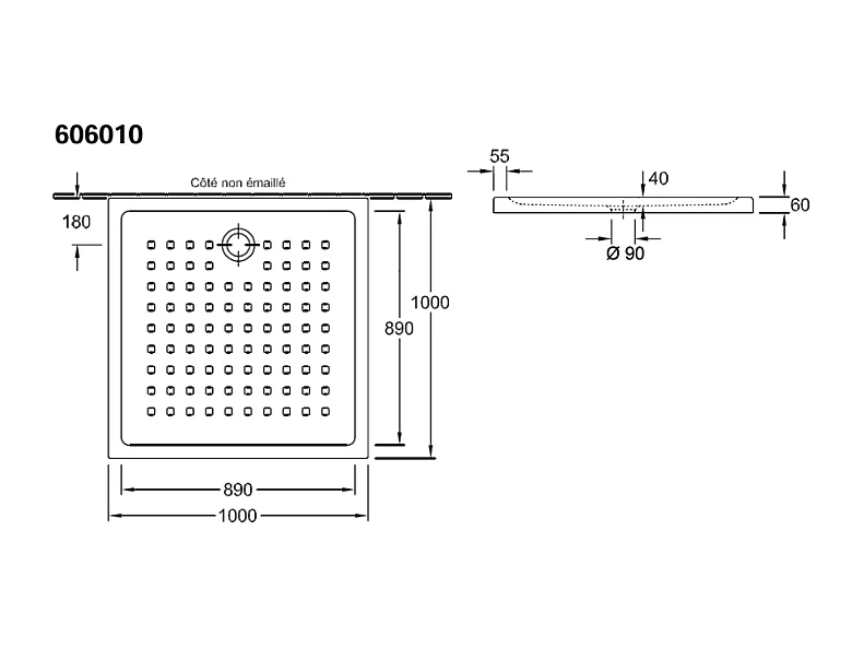 Receveur 100 x 100 VILLEROY ET BOCH O.Novo ceramique carré blanc