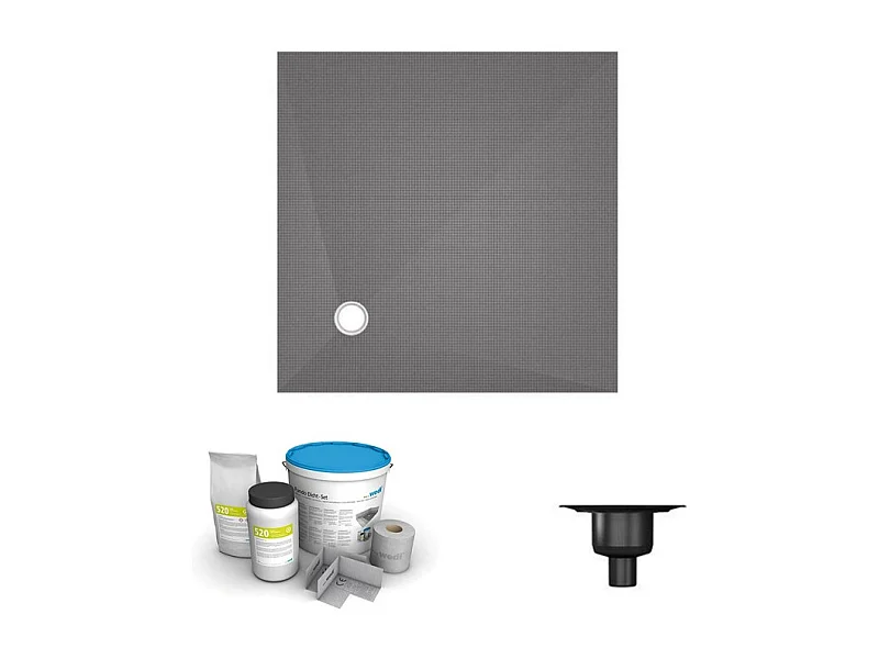 Receveur de douche à carreler 150 x 150 WEDI Fundo Primo carré écoulement excentré + bonde verticale + kit d'étanchéité