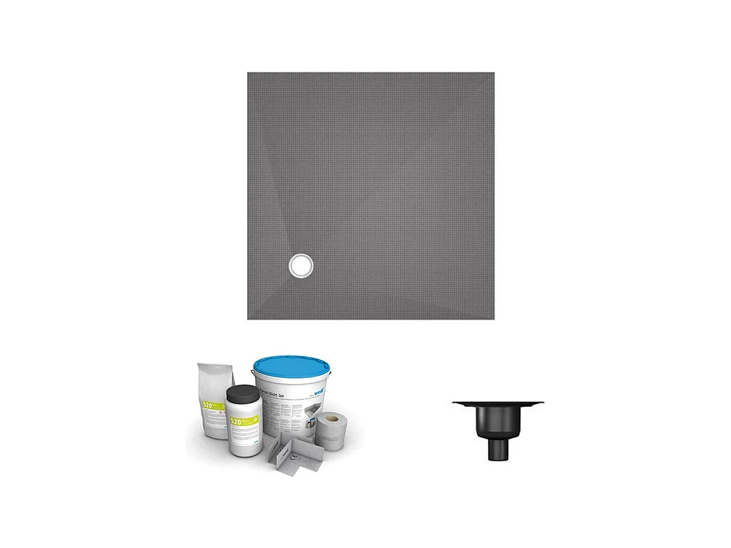 Receveur de douche à carreler 150 x 150 WEDI Fundo Primo carré écoulement excentré + bonde verticale + kit d'étanchéité