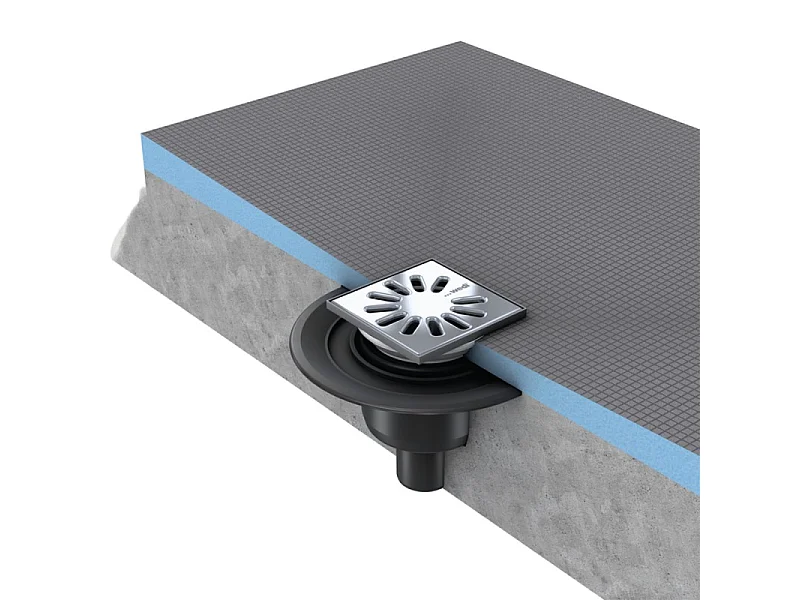 Receveur de douche à carreler 150 x 150 WEDI Fundo Primo carré écoulement excentré + bonde verticale + kit d'étanchéité