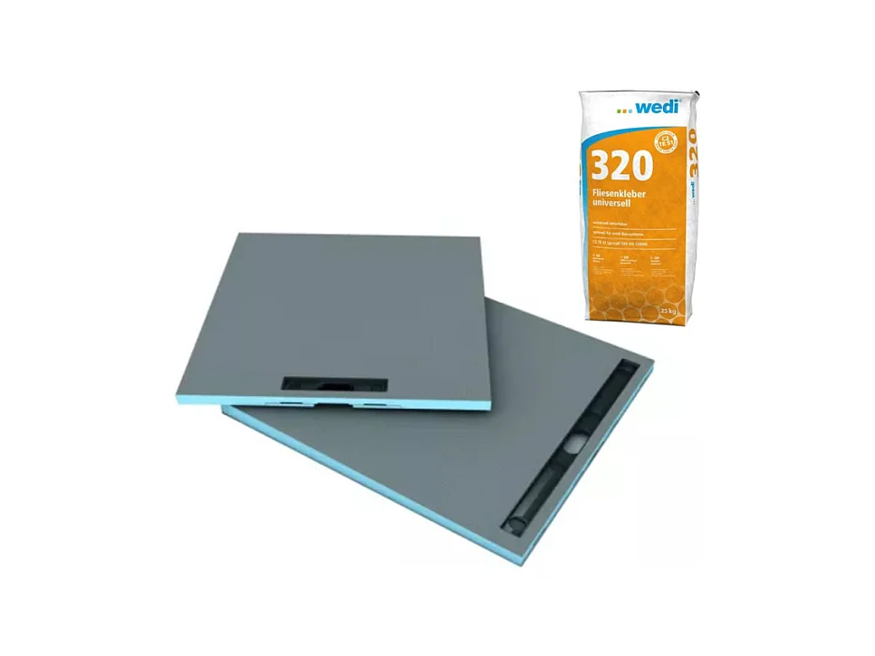 Receveur à carreler 90 x 90 cm WEDI Fundo Riolito Neo, écoulement linéaire + colle 320