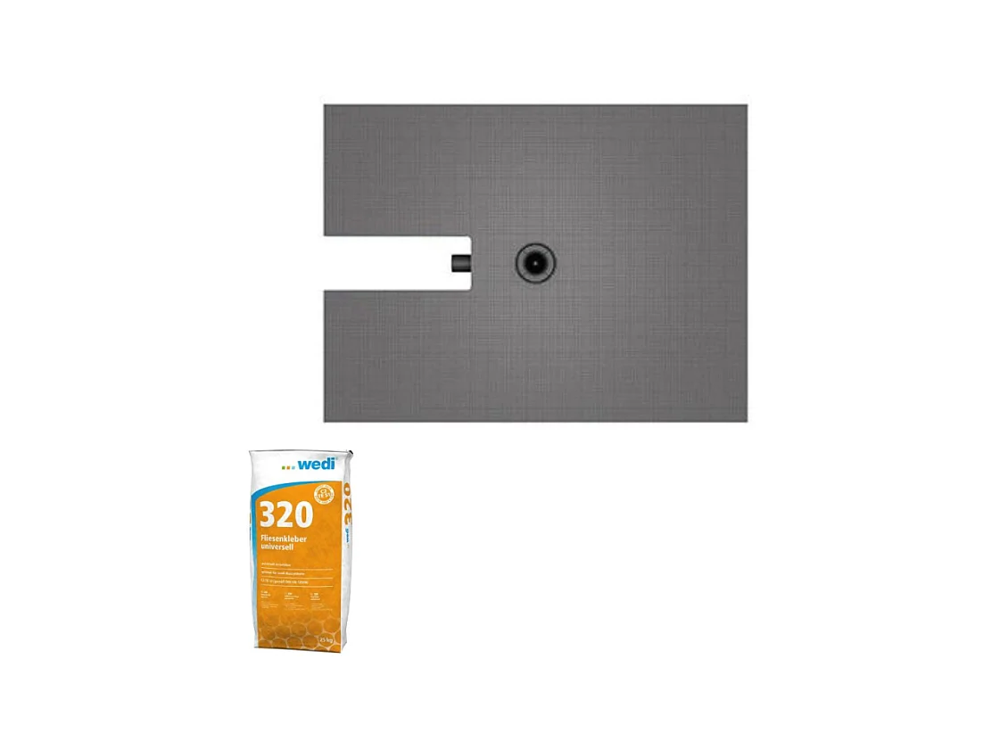 Receveur à carreler 120 x 90 cm Wedi Fundo Plano - ecoulement centre - sortie sur le petit cote + Wedi 320