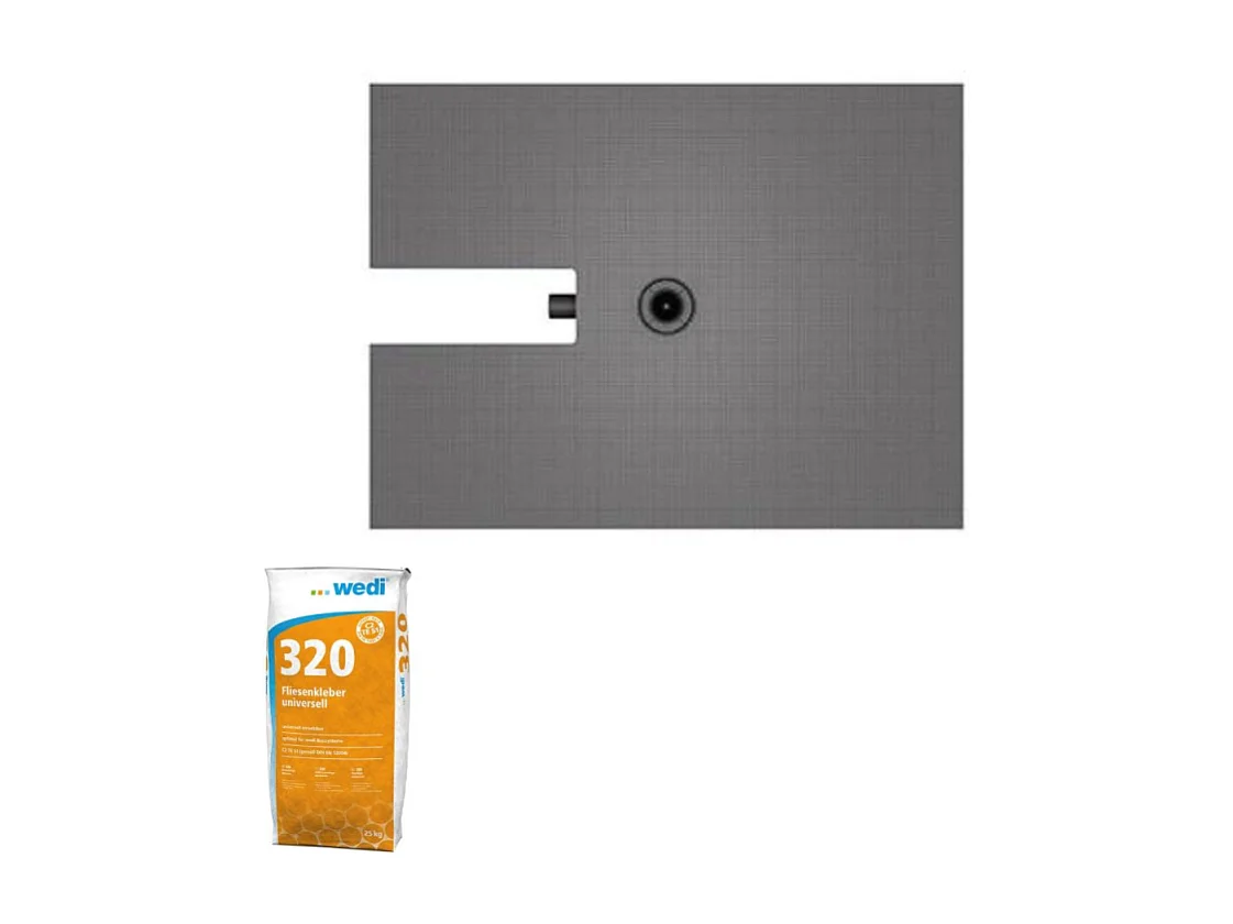 Receveur à carreler 120 x 90 cm Wedi Fundo Plano - ecoulement centre - sortie sur le petit cote + Wedi 320