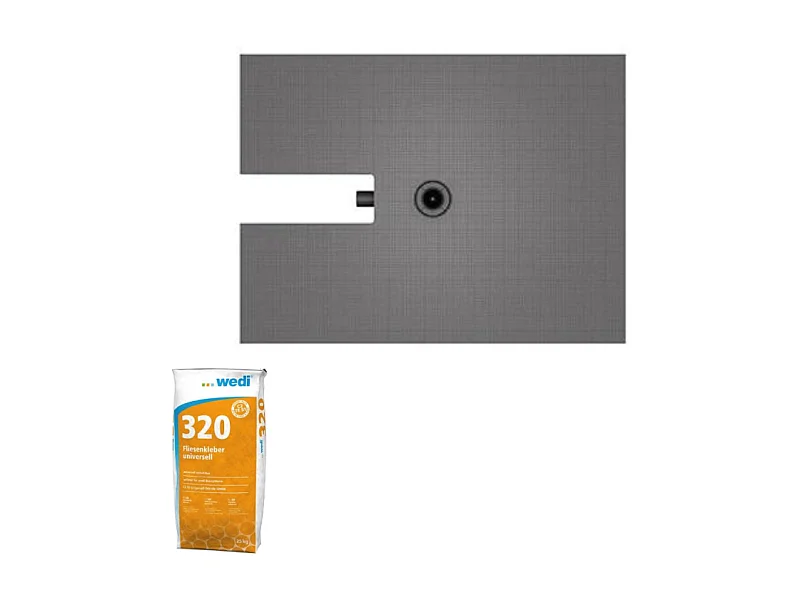 Receveur à carreler 120 x 90 cm Wedi Fundo Plano - ecoulement centre - sortie sur le petit cote + Wedi 320