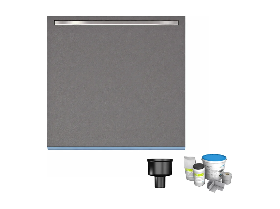 Receveur de douche à carreler 100 x 100 cm WEDI Fundo Riolito Neo + barrette de finition + bonde verticale + kit d'étanchéité