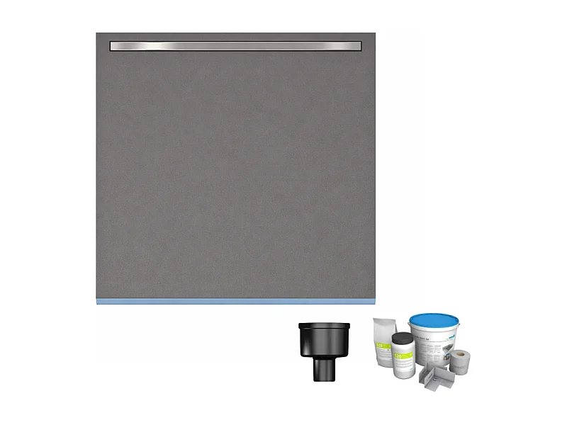 Receveur de douche à carreler 100 x 100 cm WEDI Fundo Riolito Neo + barrette de finition + bonde verticale + kit d'étanchéité
