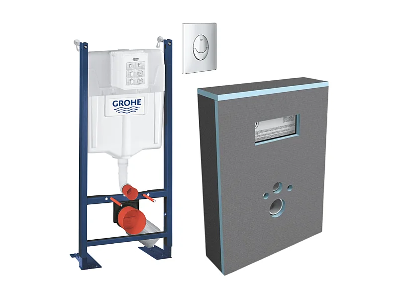 Pack WC bâti support GROHE Rapid SL Projet + Panneaux d'habillage de bâti-supports WEDI I-Board + plaque