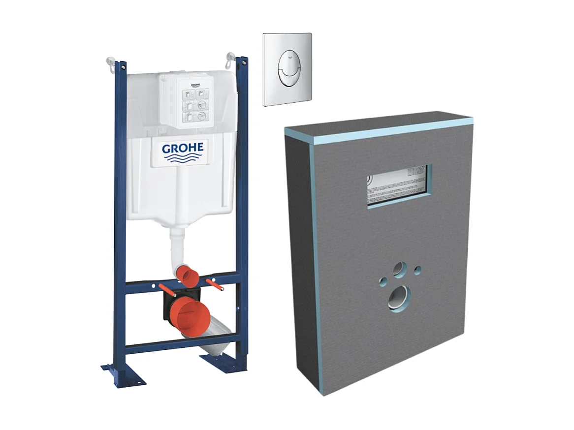 Pack WC bâti support GROHE Rapid SL Projet + Panneaux d'habillage de bâti-supports WEDI I-Board + plaque