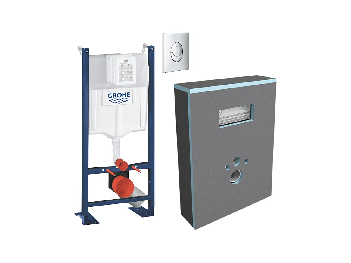 Pack WC bâti support GROHE Rapid SL Projet + Panneaux d'habillage de bâti-supports WEDI I-Board + plaque