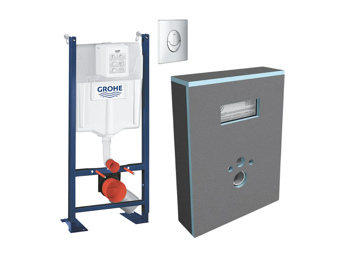 Pack WC bâti support GROHE Rapid SL Projet + Panneaux d'habillage de bâti-supports WEDI I-Board + plaque