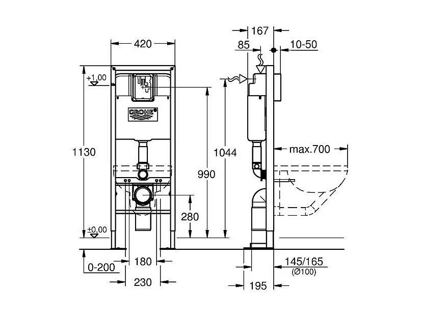 GROHE - Bati support pour wc Rapid SL 1.13 m x 0.42 m