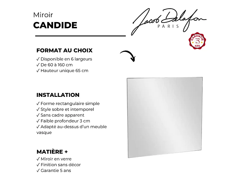 Miroir de salle de bain JACOB DELAFON Candide 60 cm, rectangulaire