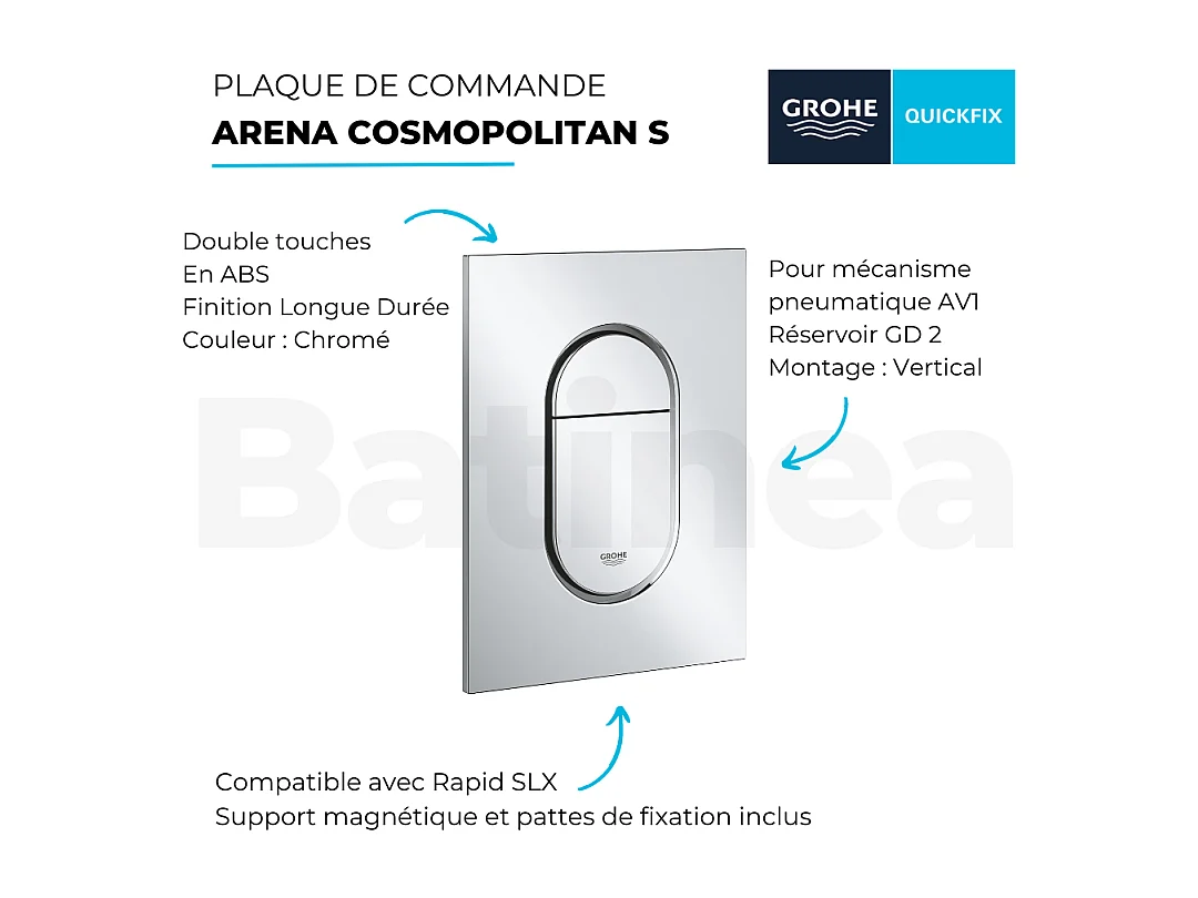 Plaque de commande WC GROHE Arena Cosmopolitan S Chromé