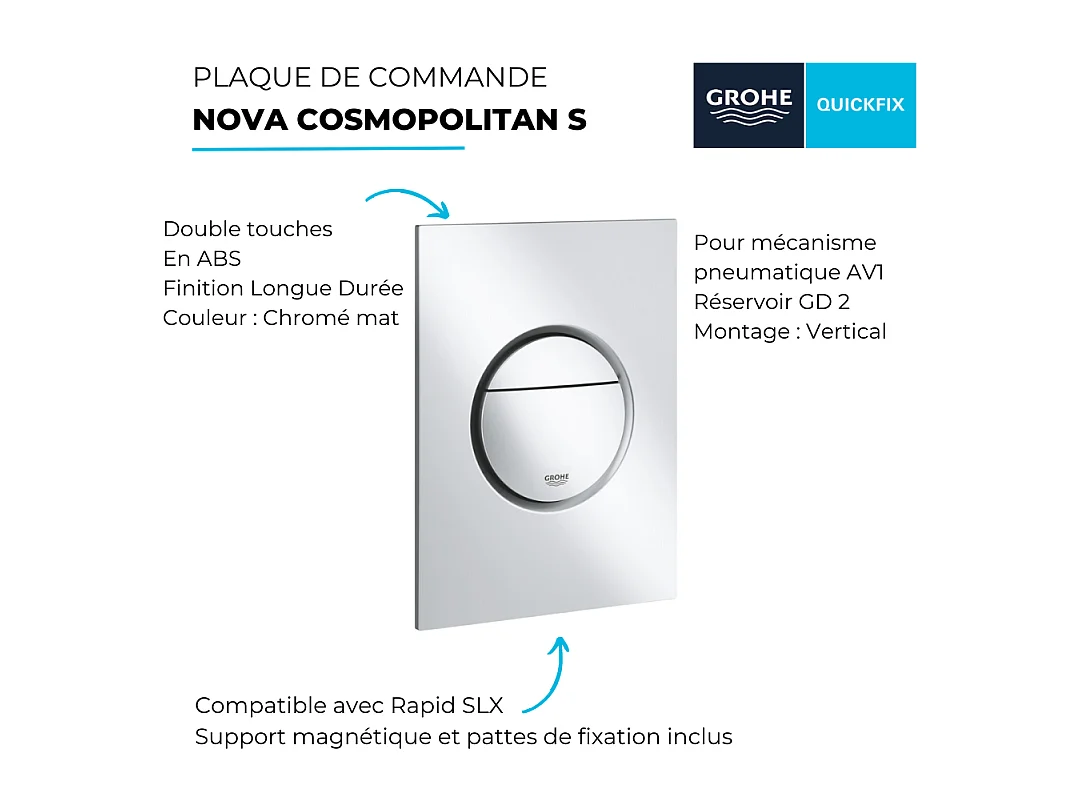 Plaque de commande WC GROHE Nova Cosmopolitan S Chromé mat