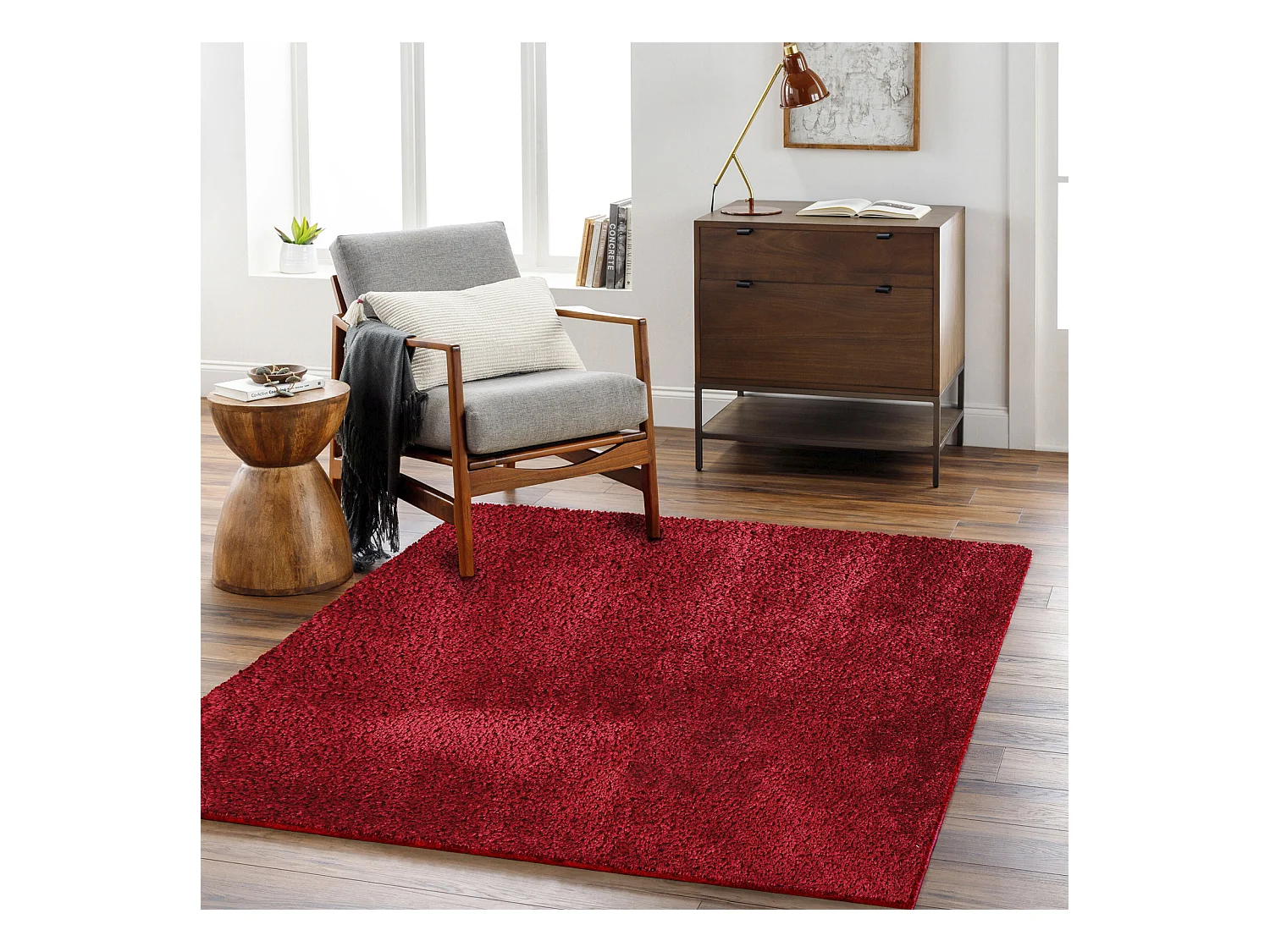 Tapis Shaggy Uni - Rouge - 200x275cm - CLAIRE