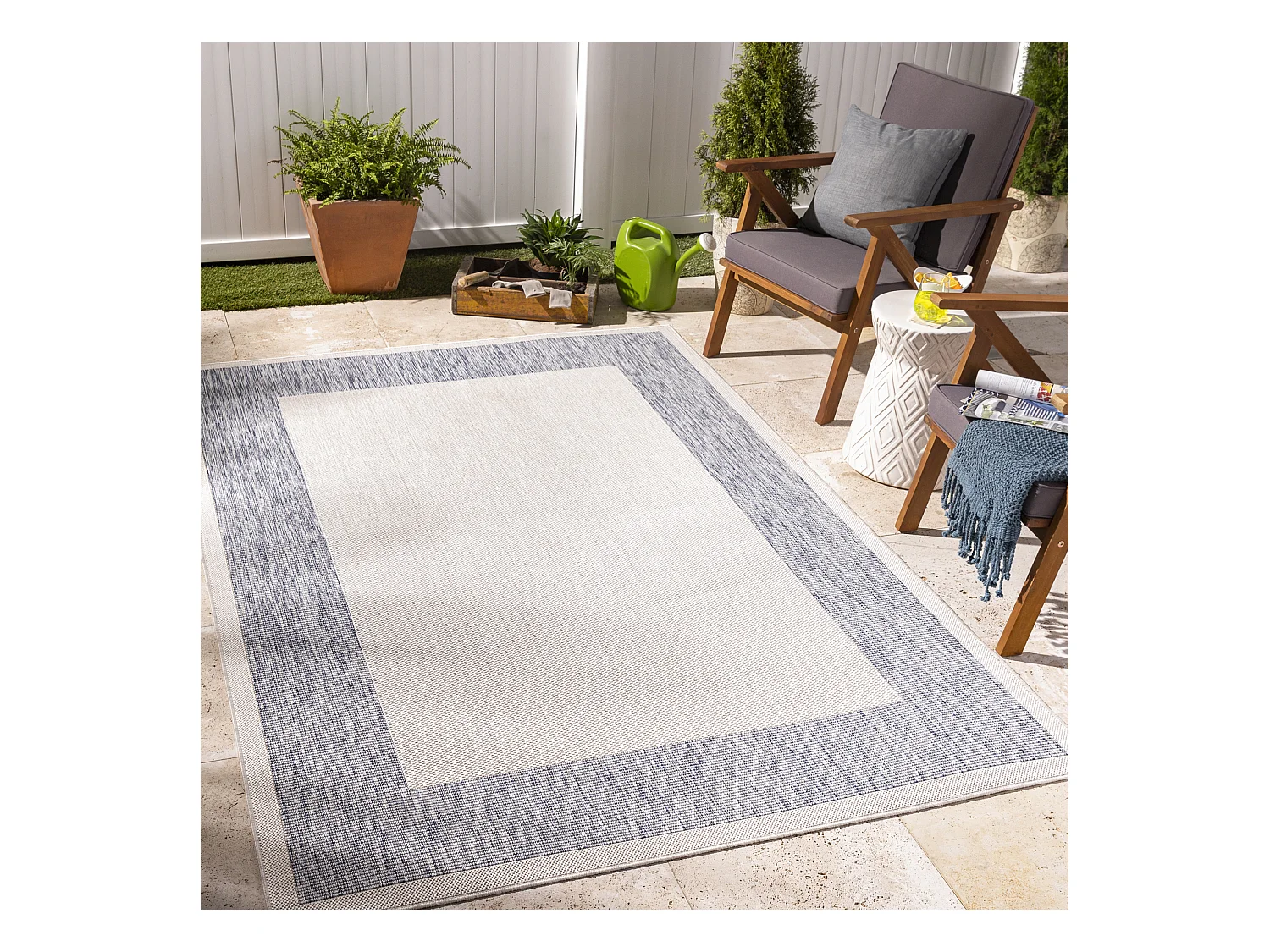 Tapis d'Extérieur/Intérieur - Bleu/Beige - 160x213cm - LAYLA