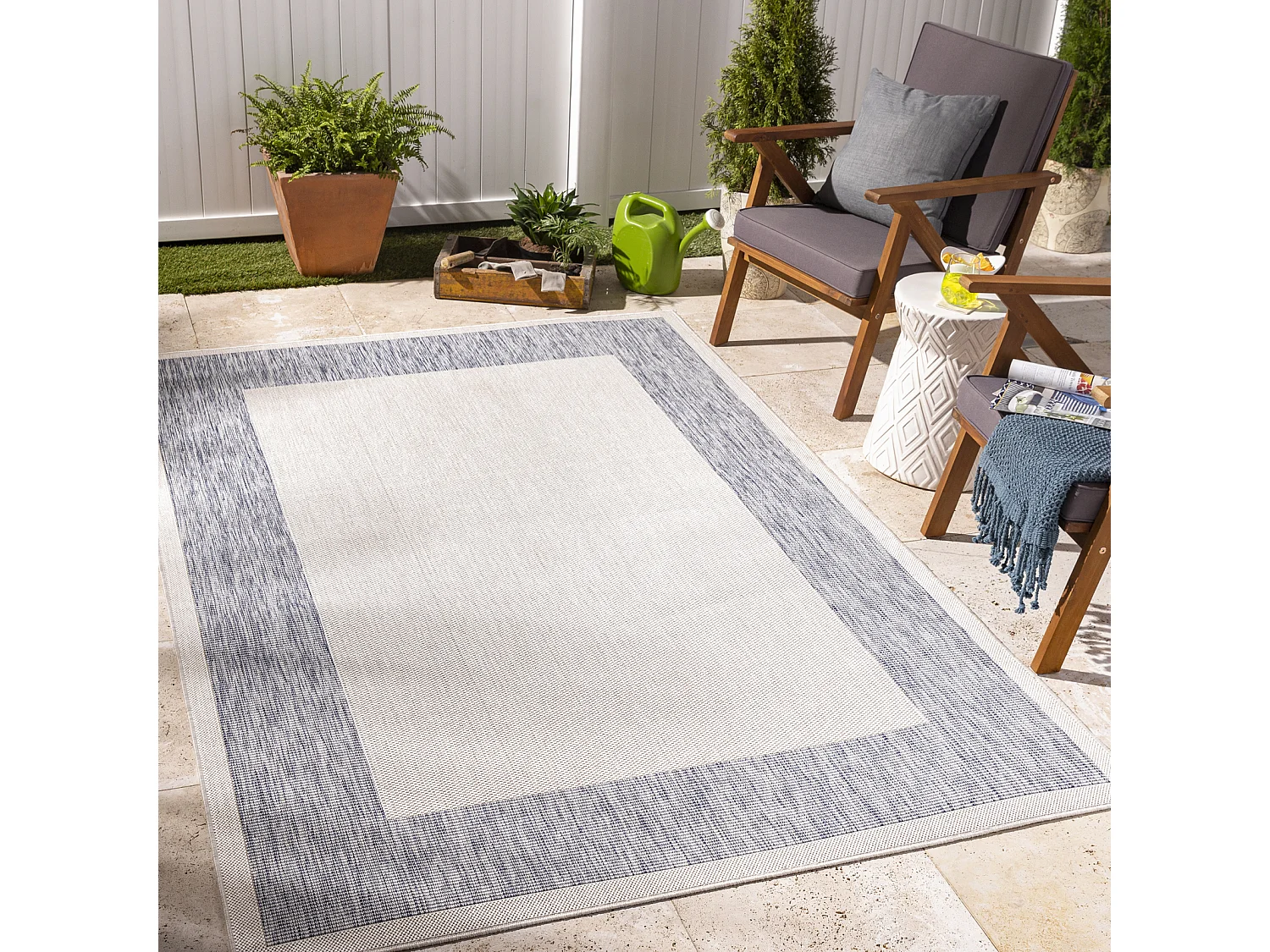 Tapis d'Extérieur/Intérieur - Bleu/Beige - 200x275cm - LAYLA
