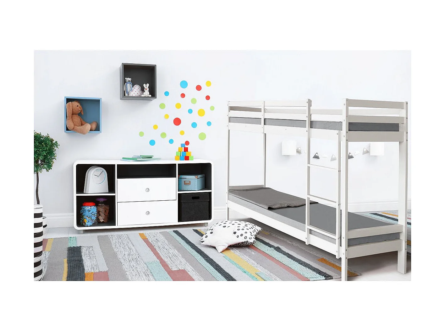 Lit Superposé bois enfant "Lionel" 90 x 190 cm - Blanc