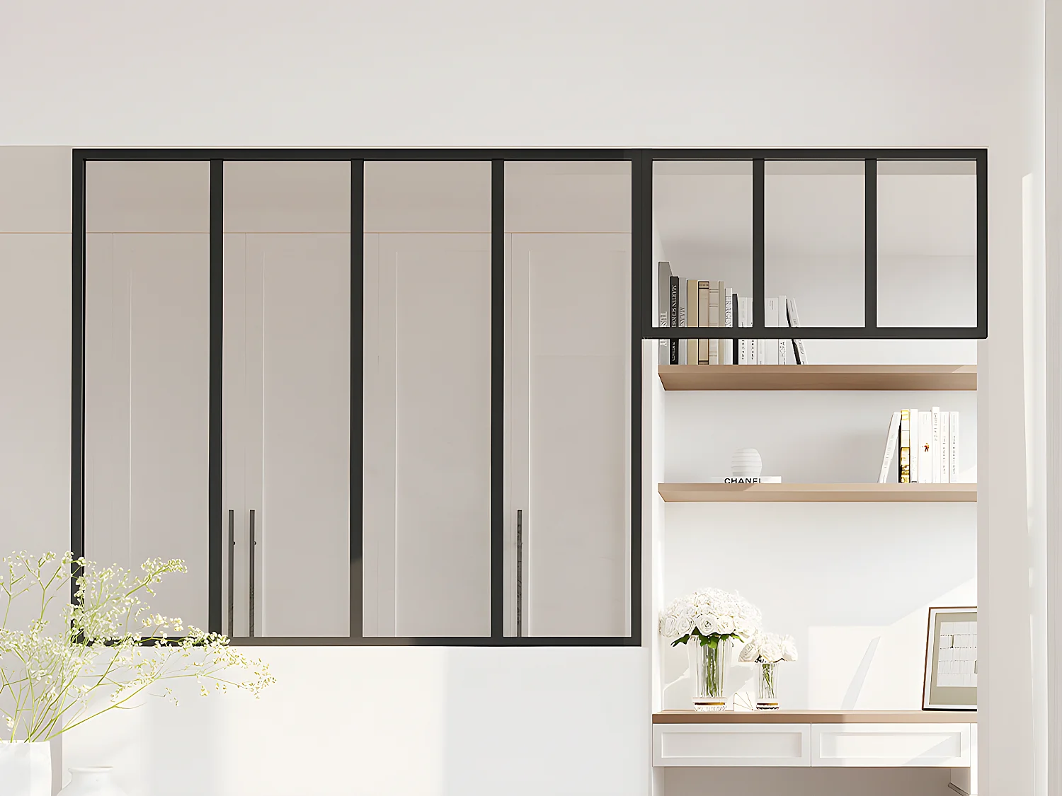 Vetrata atelier con sopraluce L120 x H105 + L73 x H40 cm in Alluminio termolaccato Nero - BAYVIEW