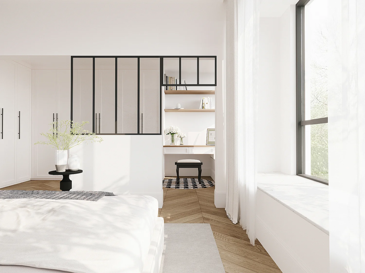 Raam werkplaats van gepoedercoat aluminium -  L120 x H105 + L73 x H40 cm - Zwart - BAYVIEW