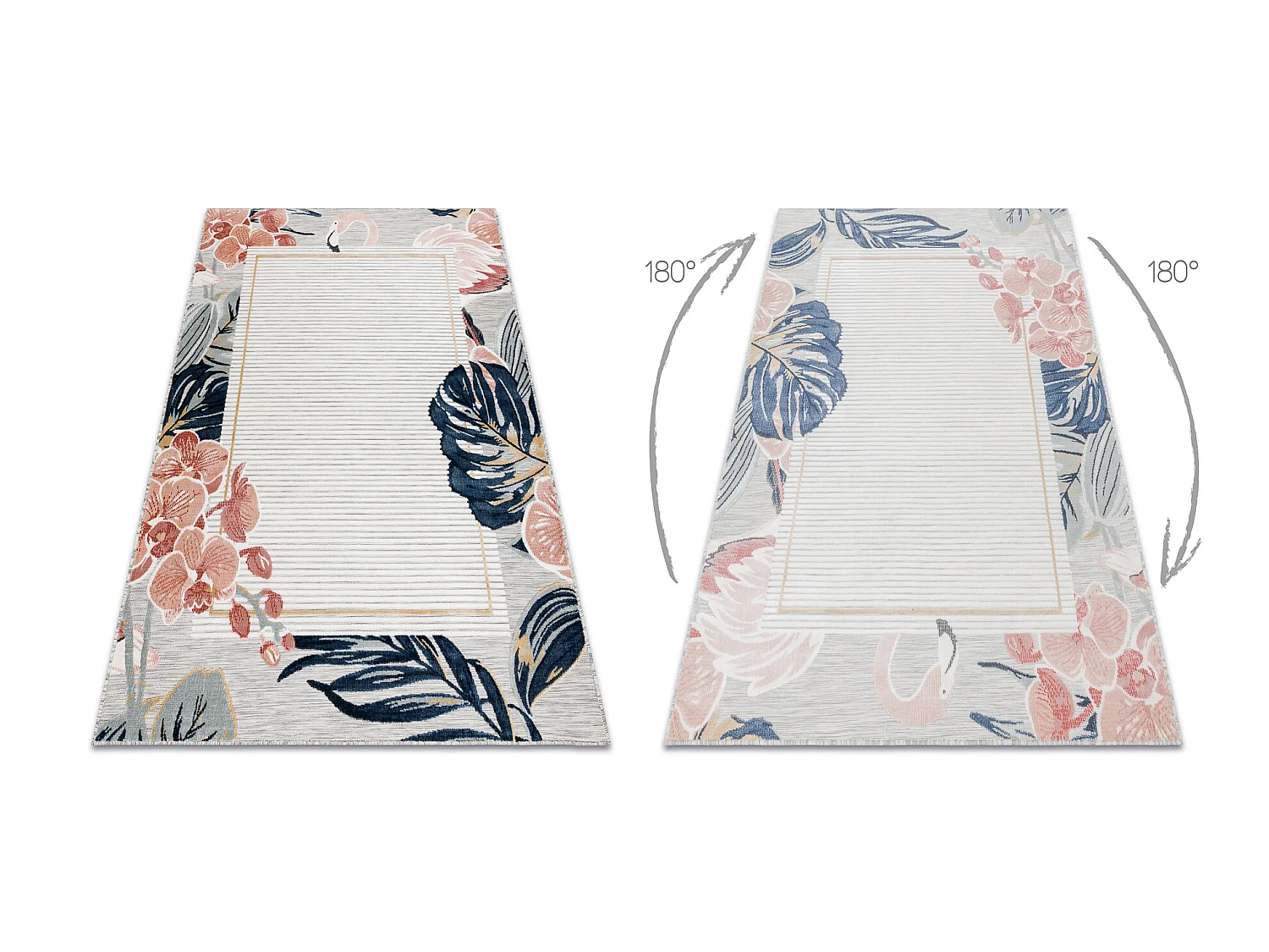 Tapis Structurel BOTANIC 65240 Flamant rose, feuilles tissé à plat s 117x170 cm