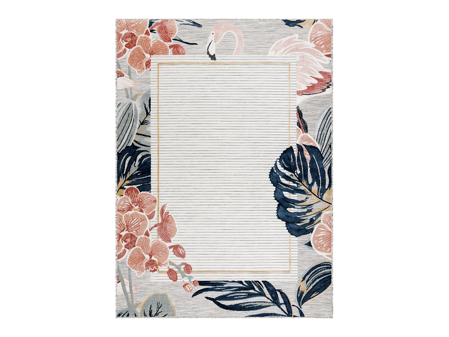 Tapis Structurel BOTANIC 65240 Flamant rose, feuilles tissé à plat s 117x170 cm