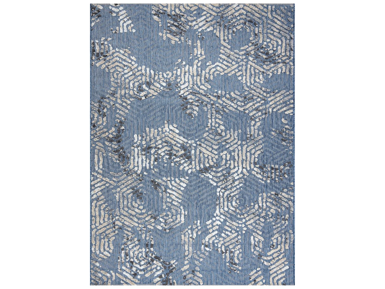 Tapis Structural SOLE D3841 hexagones - tissé à plat bleu / beige 180x270 cm