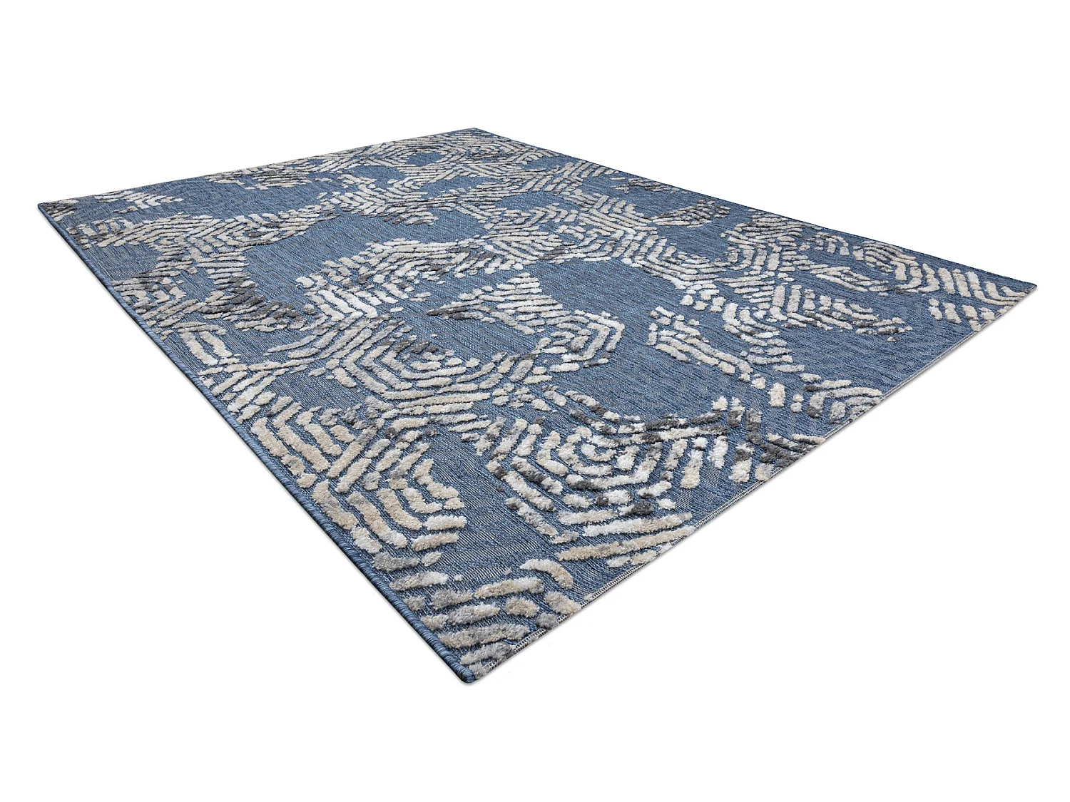 Tapis Structural SOLE D3841 hexagones - tissé à plat bleu / beige 180x270 cm