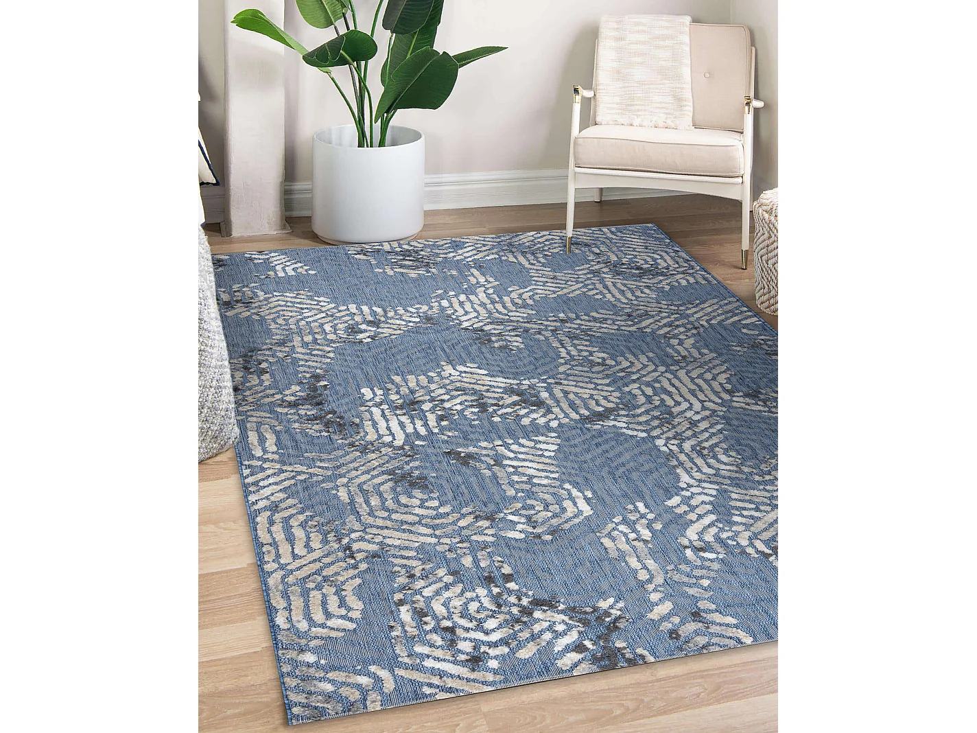 Tapis Structural SOLE D3841 hexagones - tissé à plat bleu / beige 180x270 cm