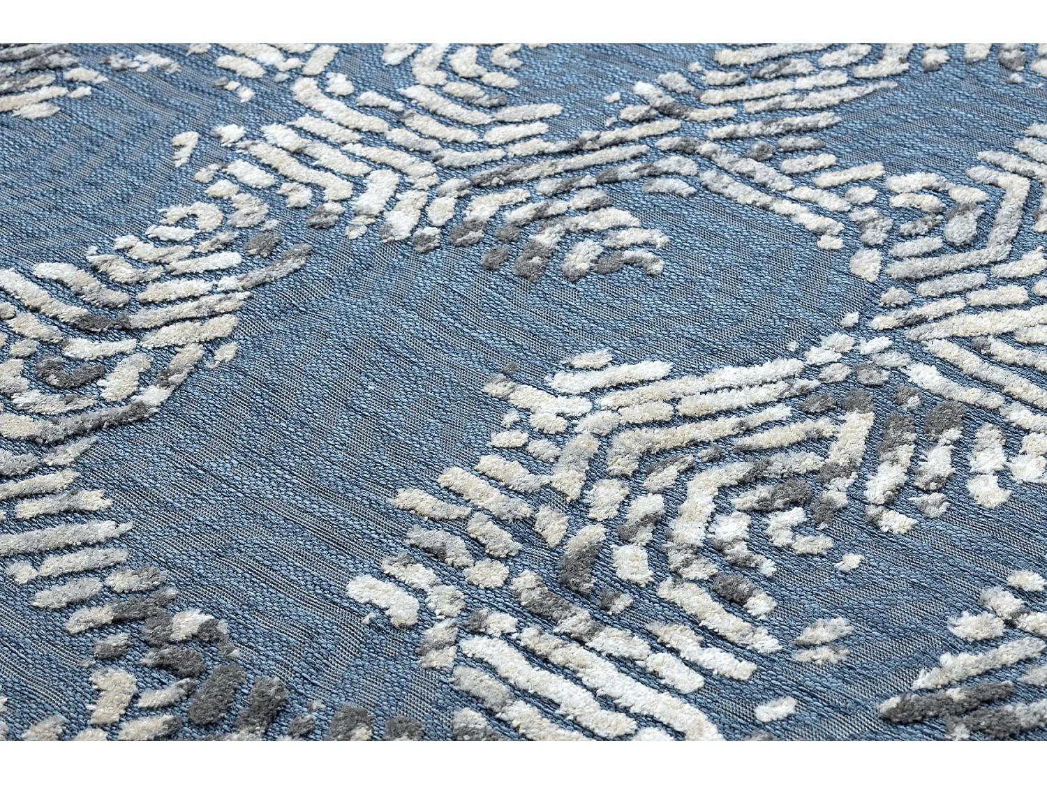 Tapis Structural SOLE D3841 hexagones - tissé à plat bleu / beige 180x270 cm