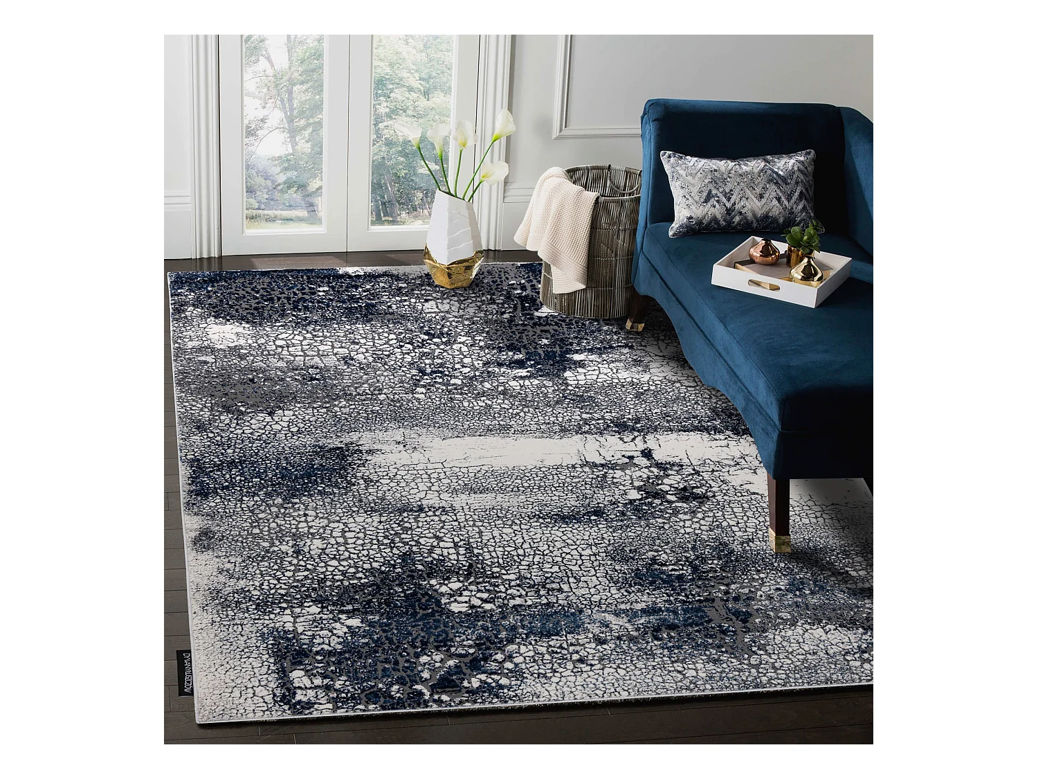 Tapis DE LUXE moderne 528 Abstraction - Structural crème / bleu fonc� 180x270 cm