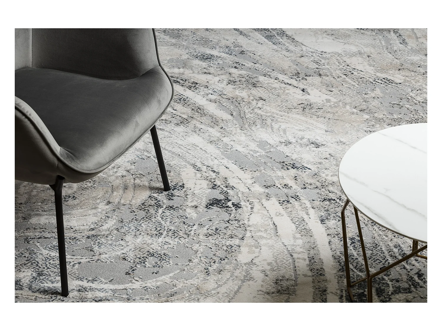 Tapis TULS structural, franges 51328 vintage, abstraction ivoire / gri 180x270 cm