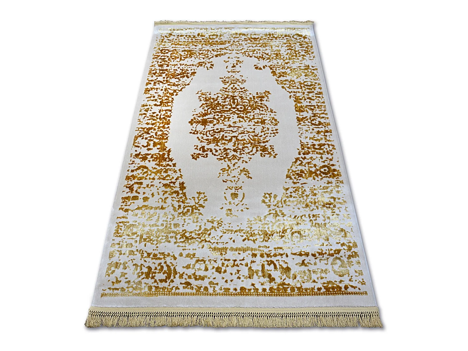 Tapis ACRYLIQUE MANYAS 192AA Ivoire/Doré franges 80x300 cm