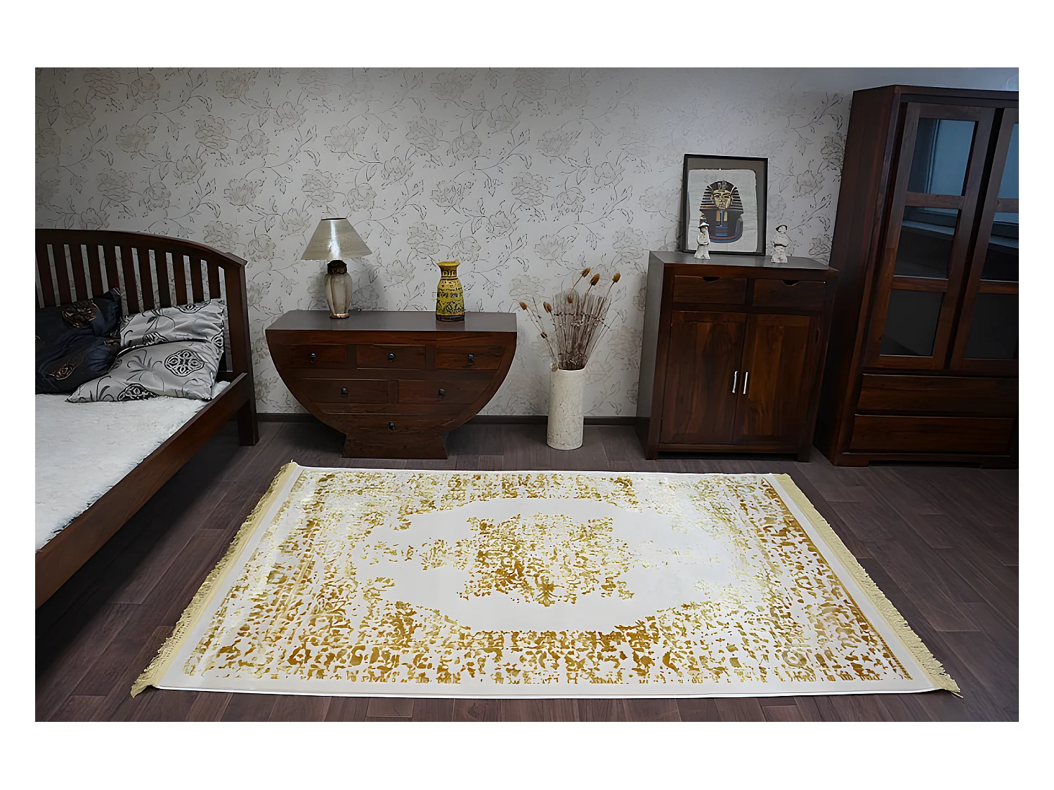 Tapis ACRYLIQUE MANYAS 192AA Ivoire/Doré franges 80x300 cm